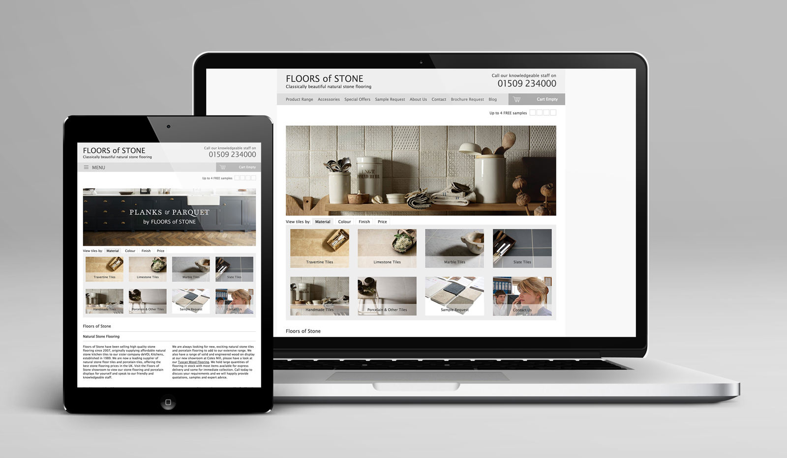 Floors of Stone website on MacBook and iPad