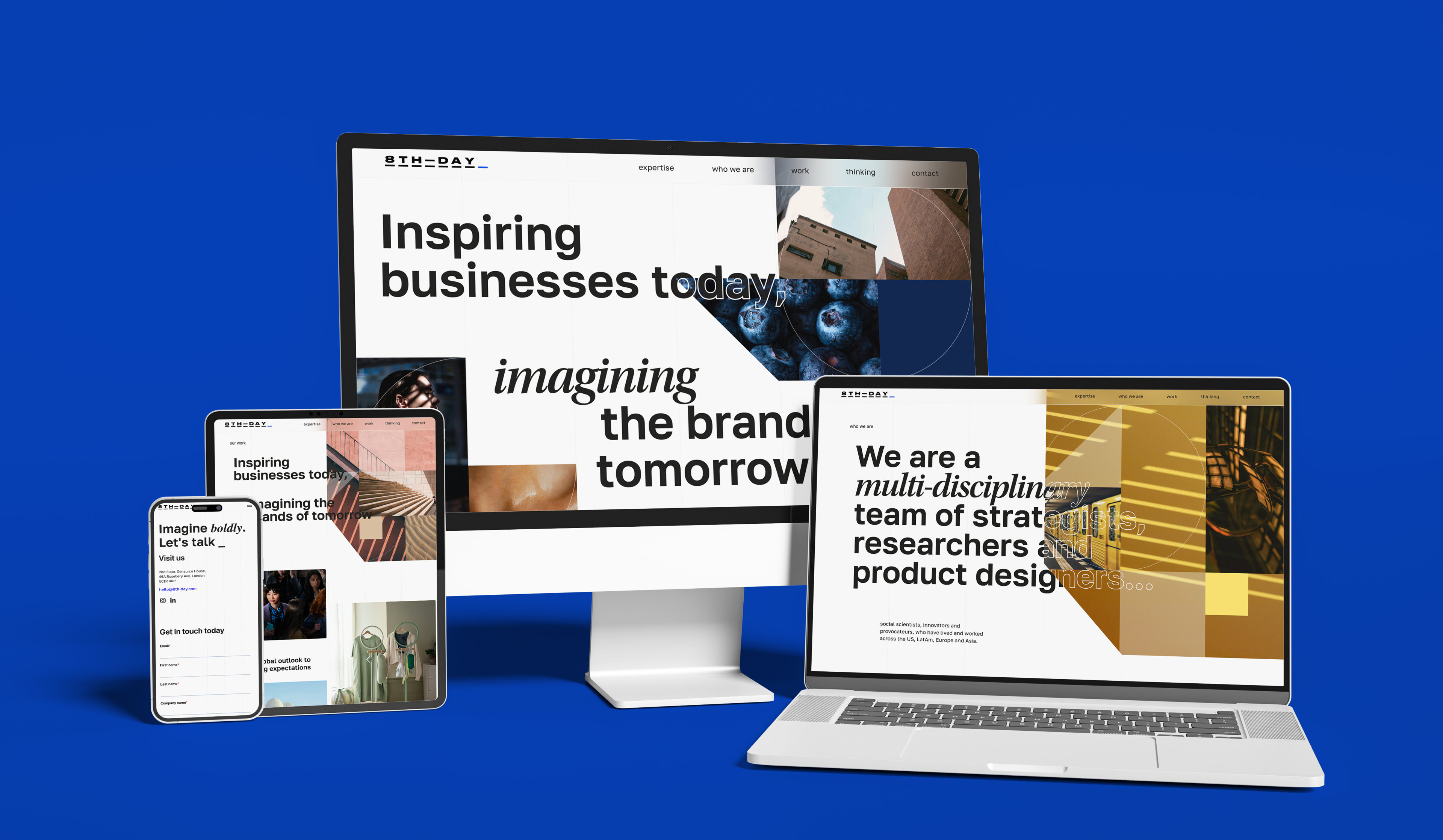 8th Day, a Global Strategy Consultancy's website mocked up across multiple devices