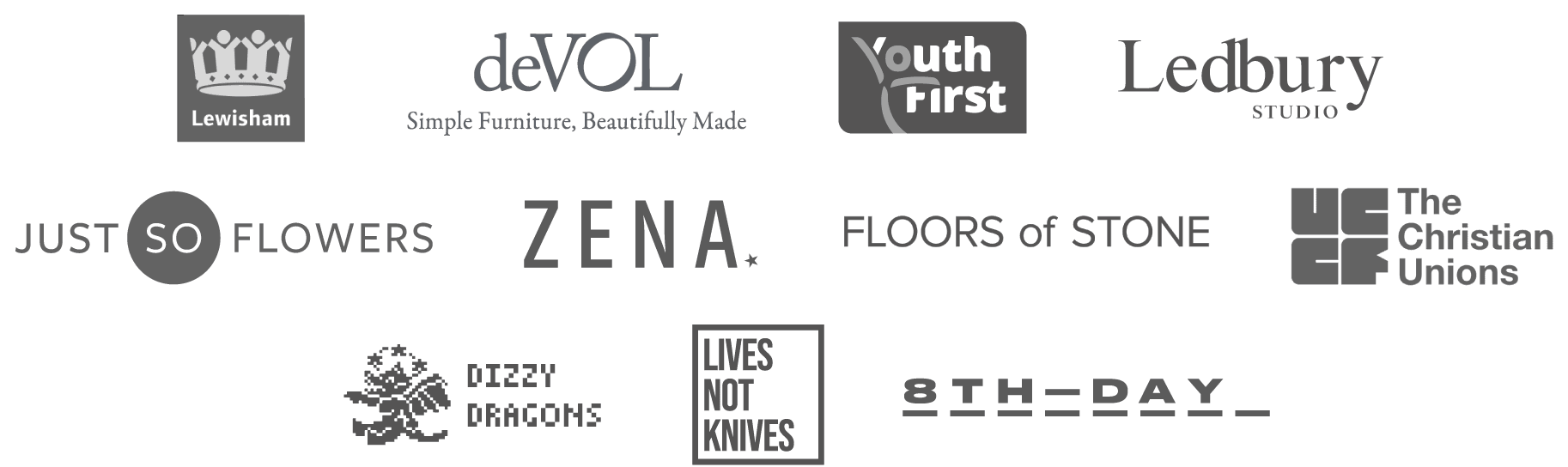 Logos of Scott Lawrence London agency clients